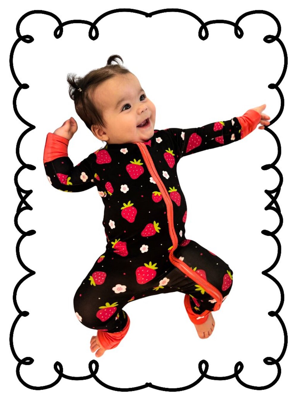 Strawberry Cherry Blossom Zip Up Pajamas Bamboo Baby Romper Footies